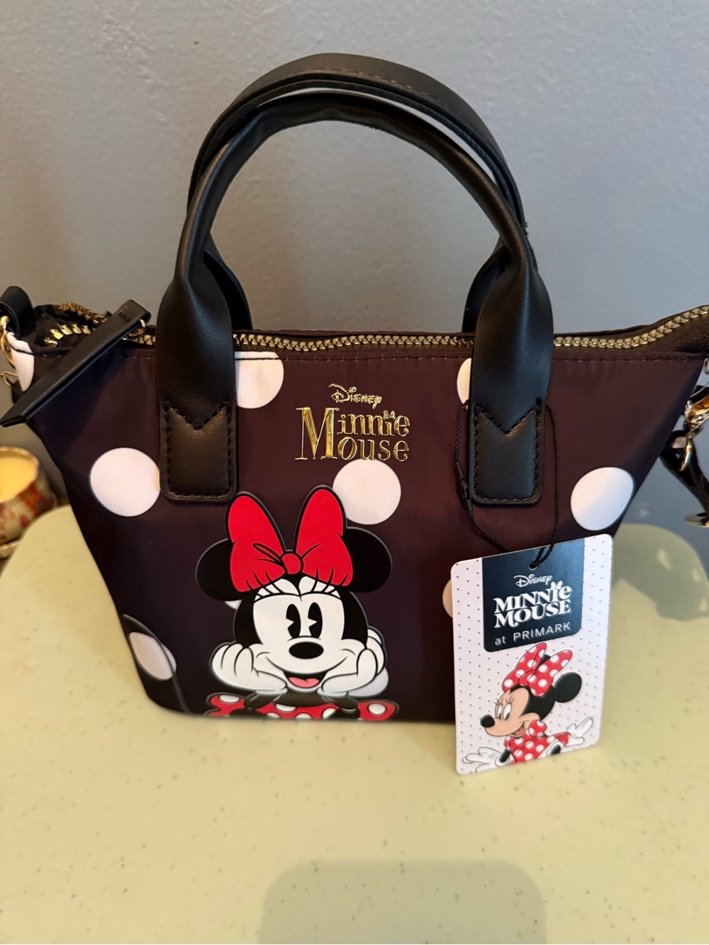 Primark Minnie Mouse Black Polka Dot Mini Bag with Red Bow
